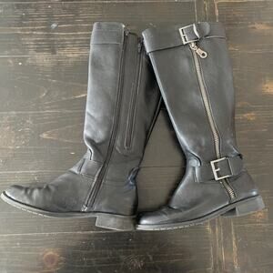 Aerosoles Ride Around Black Leather Boots Women’s Size 7, Zip Closure And Expand